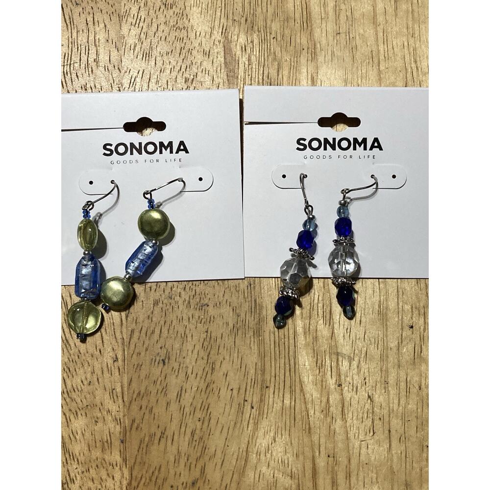 Sonoma Dangle Beaded Earrings‎ Fashion Jewelry Blue Green LOT OF 2